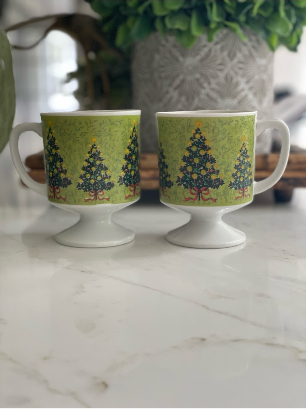 Vintage pair of MCM stacking Christmas Mugs
